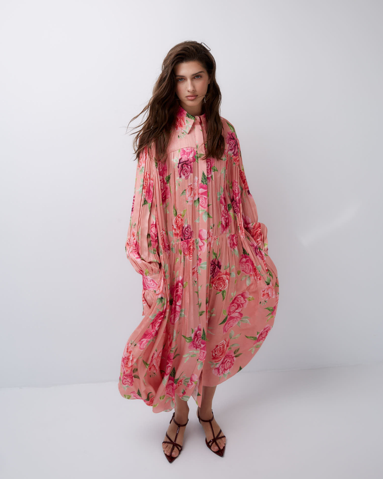 Платье-рубашка из вискозы розы розовый