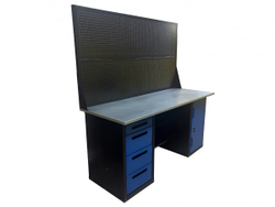 Верстак инструментальный двухтумбовый GWT-V1800BL2 Great Wolf, 4 ящика, тумба с дверью, два экрана, 1800х700