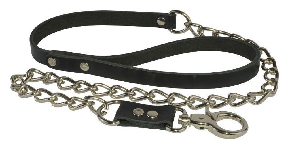 Массивный поводок-цепочка для ошейника (Цвет: черный с серебристым)