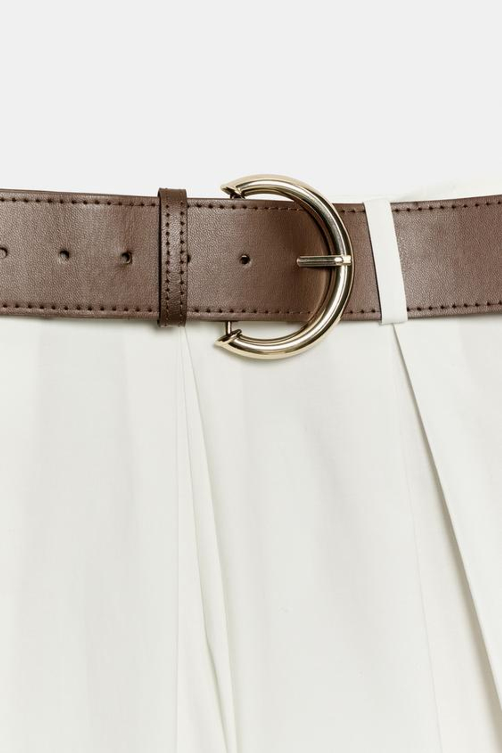 ZARA БРЮКИ-КЮЛОТЫ С РЕМНЕМ, БЕЛЫЙ