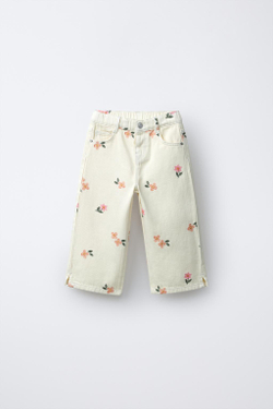 ZARA БРЮКИ-КЮЛОТЫ ИЗ ТВИЛА С ВЫШИВКОЙ, ЭКРЮ
