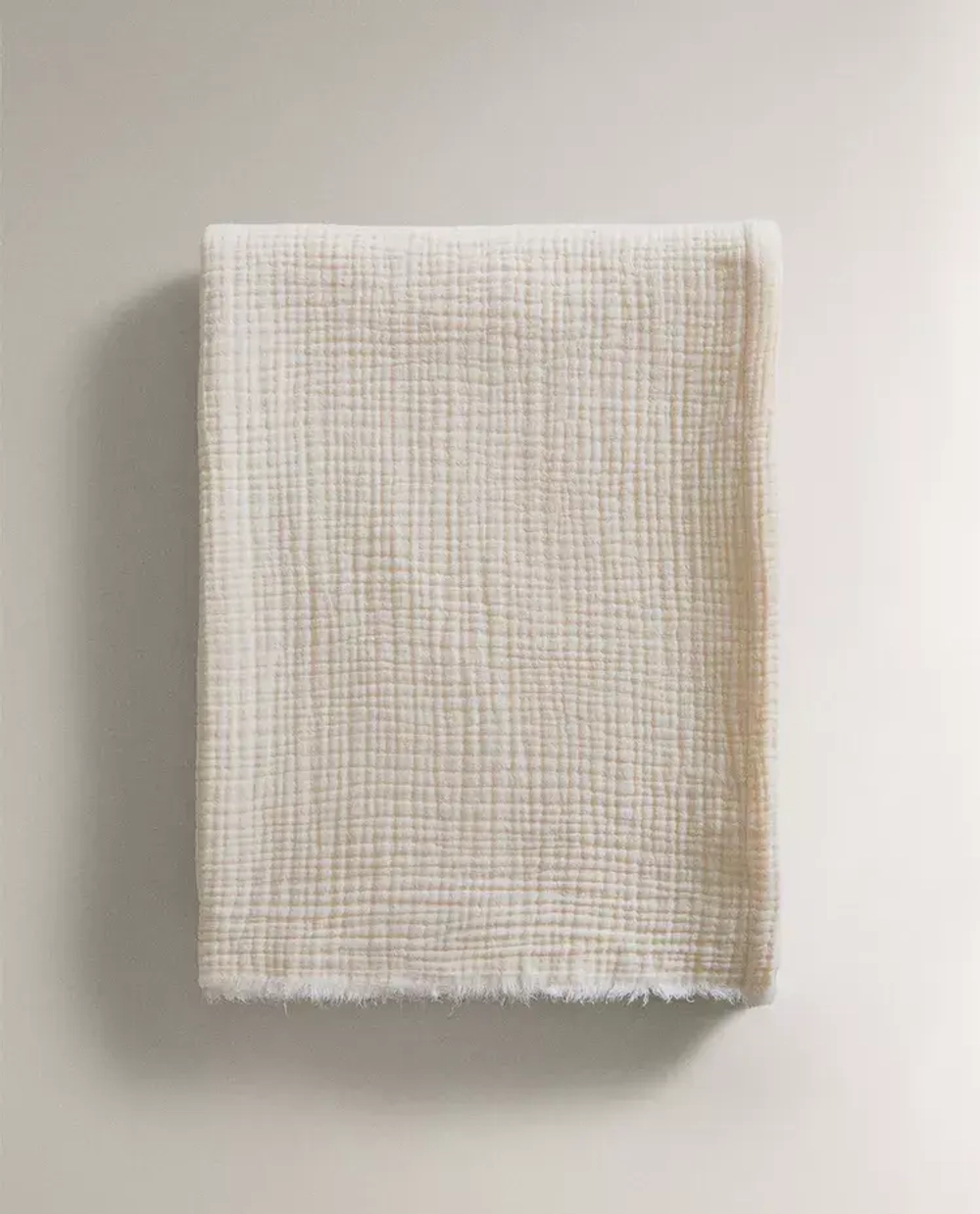 ZARA HOME ПЛЕД ИЗ ХЛОПКОВОГО МУСЛИНА, ЭКРЮ