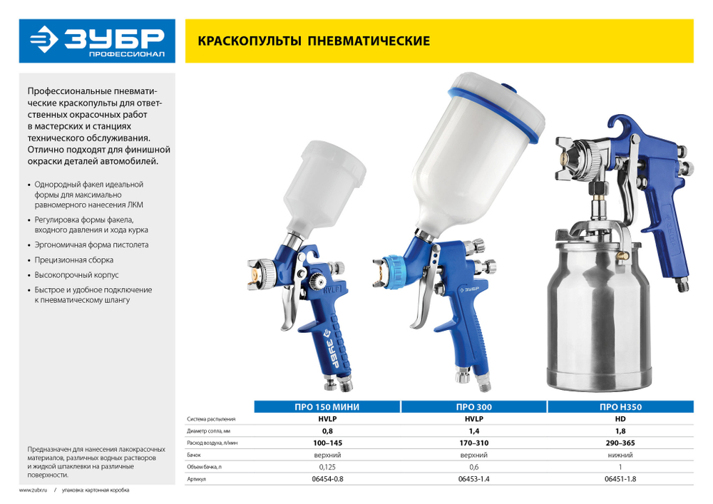 Краскопульт пневматический ЗУБР Профессионал PRO 150 HVLP c верхним бачком, 0.8мм