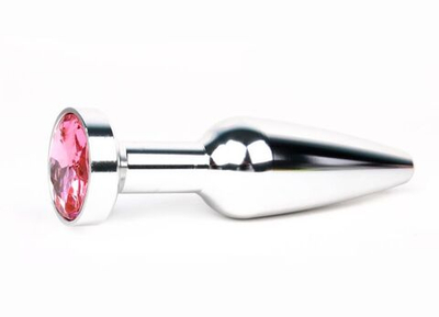 Удлиненная коническая гладкая серебристая анальная втулка с розовым кристаллом - 11,3 см. (Цвет: розовый)