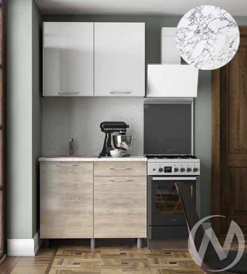 Кухня Нора 1.0м (корпус белый/белый; дуб шале светлый) 26мм мрамор итальянский