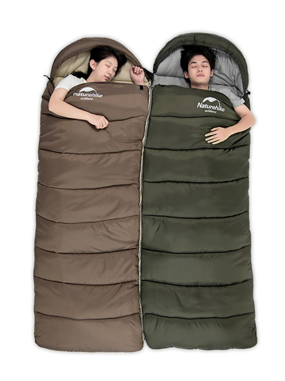 Спальный мешок Naturehike U Series Двойной хлопок осень-зима хаки зелёный U350S, молния слева, 6927595764329L