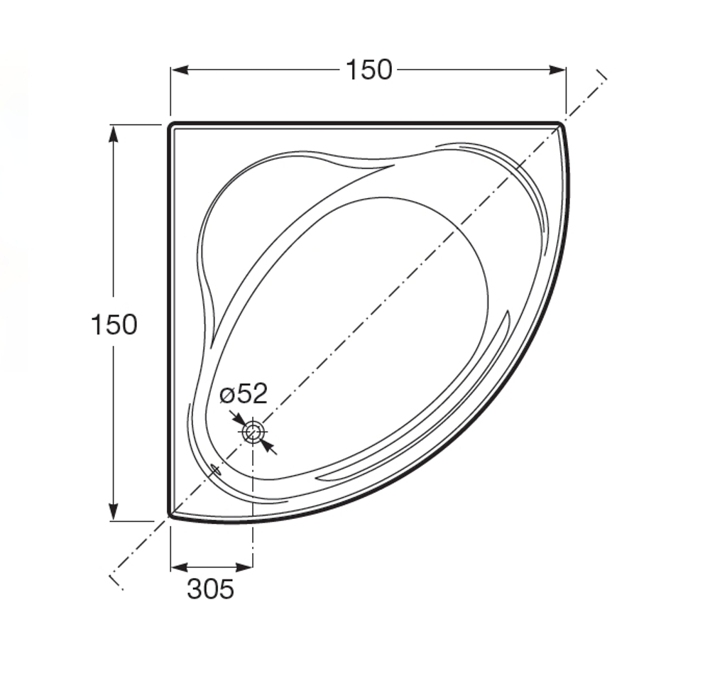 Акриловая ванна Roca Bali  150x150 см схема
