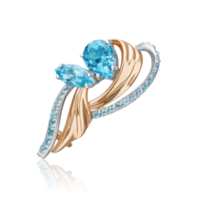 Брошь «Стихия Воды» из комбинированного золота c топазами Артикул: 04-0285-00-201-1111