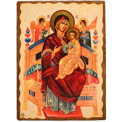 Всецарица. Икона Божьей Матери на дереве под старину с мощевиком. 30 х 42 см.