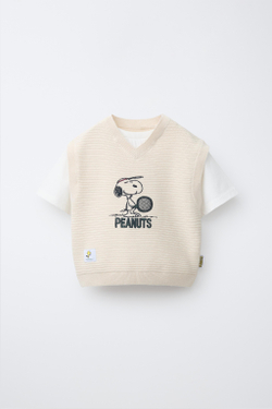 ZARA ВЯЗАНЫЙ ЖИЛЕТ С ВЫШИВКОЙ SNOOPY PEANUTS™, ЭКРЮ