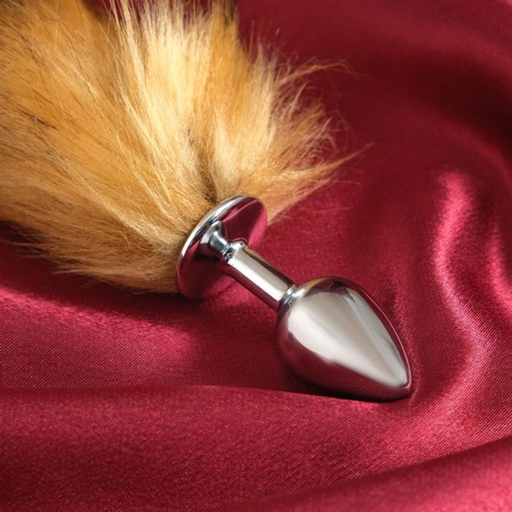 Серебристая анальная пробка с каштановым хвостом (Цвет: серебристый)