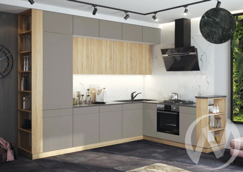 Кухня Техно-5 3;2*2;24м (белый/сонома; браш текстура грей/кастилло темный)