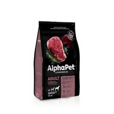 Сухой корм для щенков сухой AlphaPet Superpremium для животных крупных пород до 6 мес, с говядиной, 12 кг