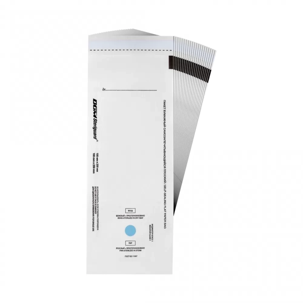 Пакеты комбинированные самозапечатывающиеся из белой бумаги DGM Steriguard 100х250 мм 100 шт