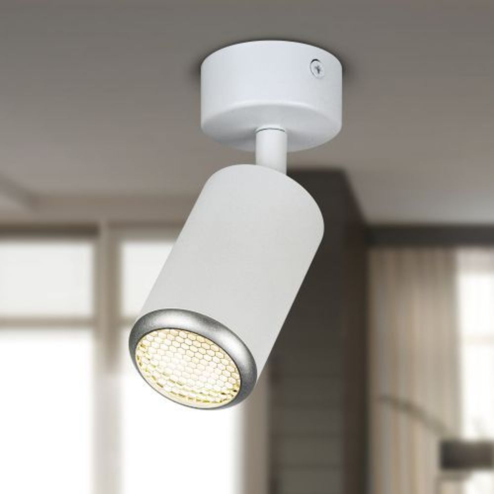 Светильник OL55 MR16 GU10 IP20 WH/SL настен./потолочн. спот бел./серебр. Эра Б0061890