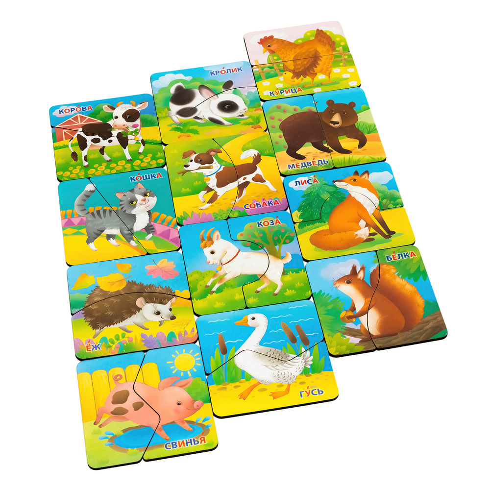 Животные, деревянные пазлы-половинки