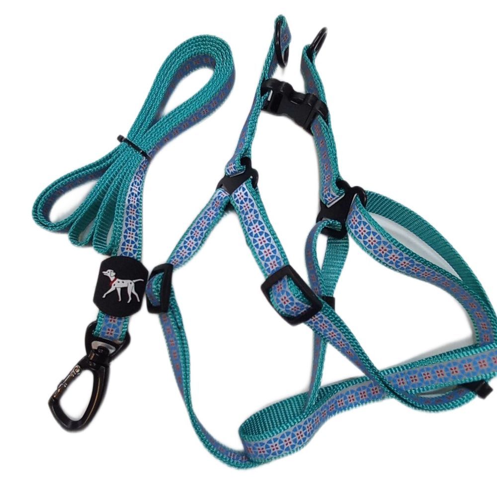 Светоотражающий поводок + шлейка для домашних животных.”Цветок”. Цвет: синий VT-12-BL Светоотражающий поводок + шлейка для домашних животных.”Цветок”. Цвет: синий VT-12-BL