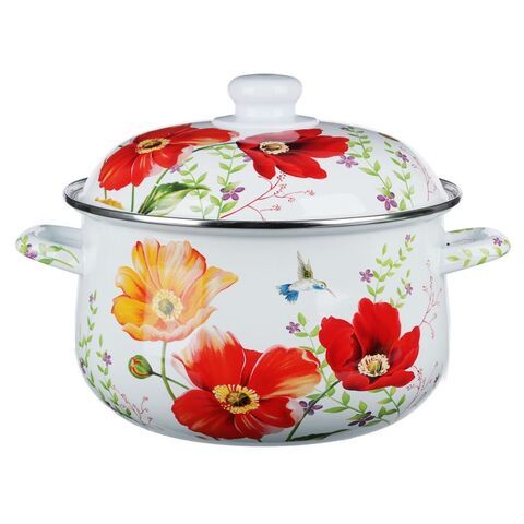Кастрюля сталь, эмал, 5 л, с крыш, крышка сталь, Vetta, Букет, 894326, индукц