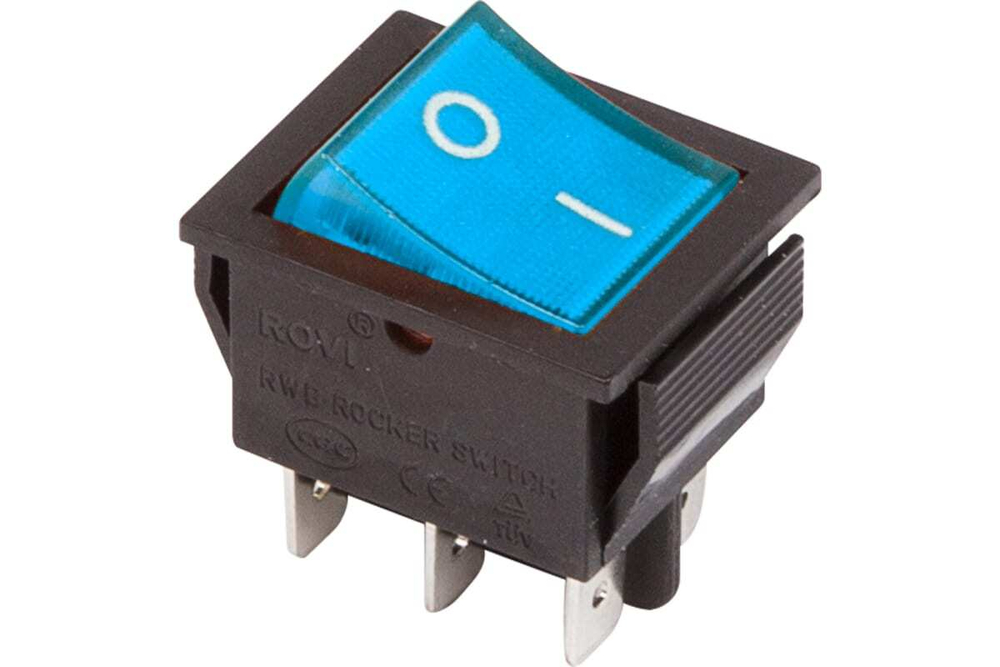 Клавишный переключатель REXANT 250v 15а (6с) on-on синий с подсветкой (rwb-506, sc-767) 36-2351