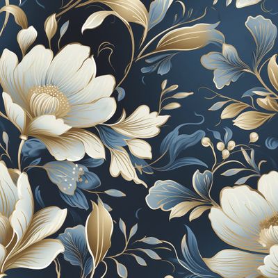 Золотые цветы на синем фоне