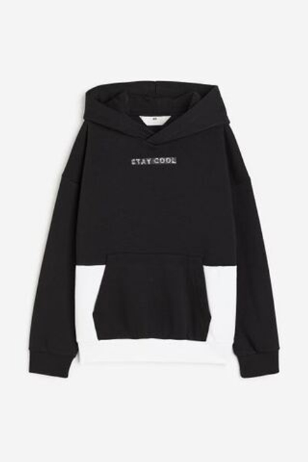 H&M Толстовка с принтом и капюшоном, черный