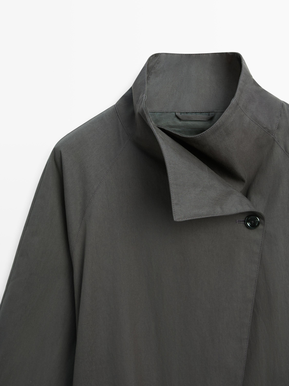 Massimo Dutti Короткий тренч из смесового хлопка с поясом, средне-синий