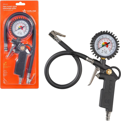 Пневматический пистолет для накачки шин с манометром 12 атм AIRLINE ATBU003