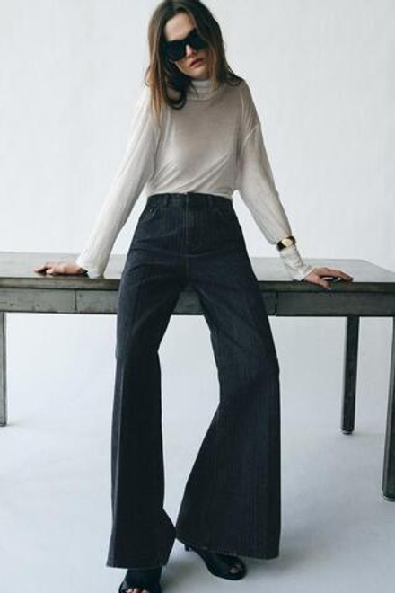 ZARA ДЖИНСЫ FLARE В ПОЛОСКУ С ВЫСОКОЙ ПОСАДКОЙ — ZW COLLECTION, МОРСКОЙ СИНИЙ