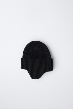 ZARA ШАПКА В РУБЧИК С НАУШНИКАМИ, ЧЕРНЫЙ