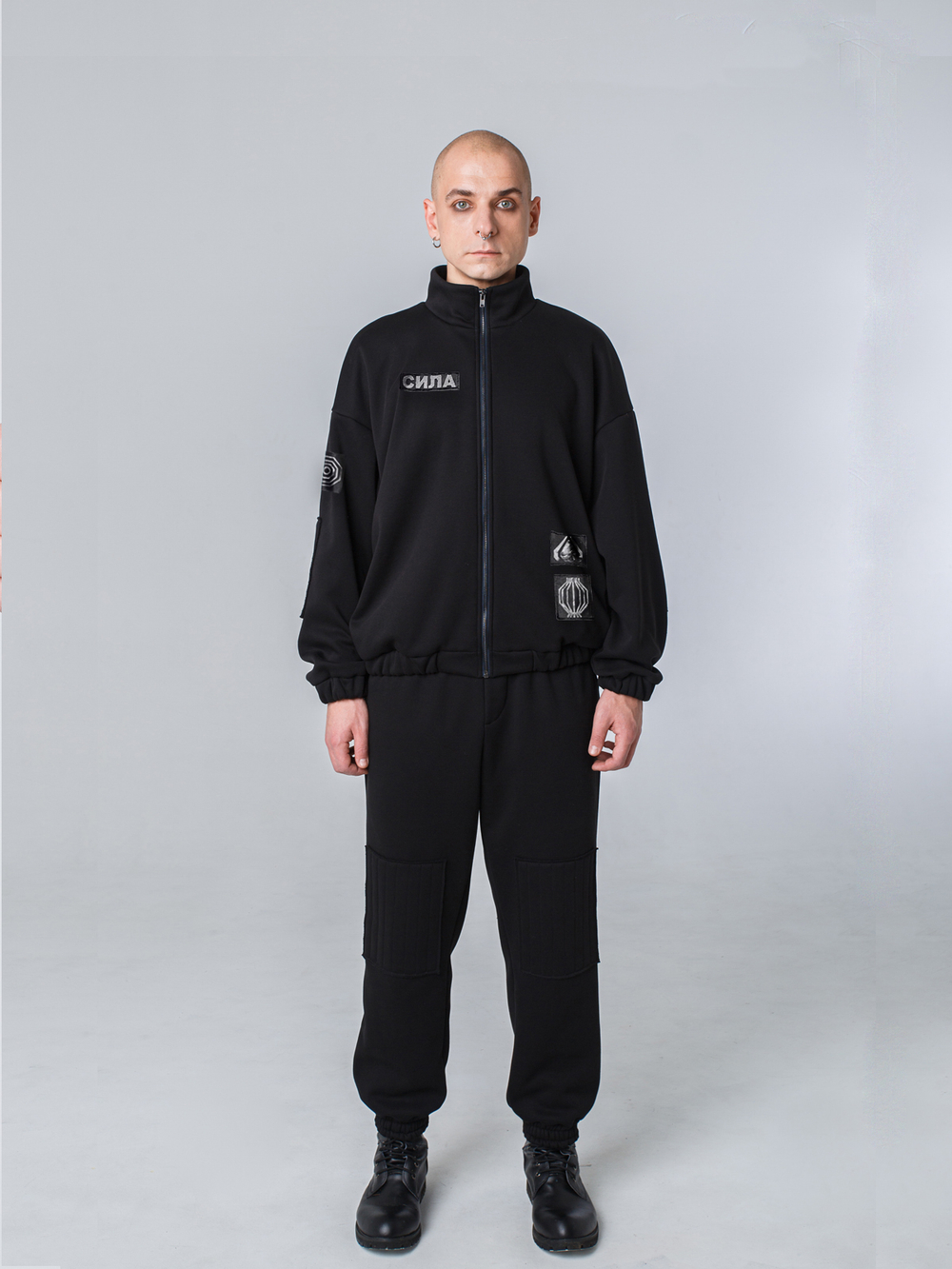 Толстовка "Пацанская" с нашивками. Черная