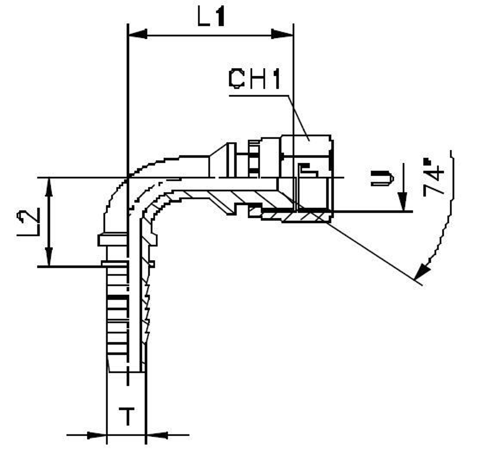 Фитинг DN 20 JIC (Г) 1.1/16 (90)