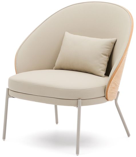 Кресло Eamy из бежевой экокожи, ясеневого шпона с натуральной отделкой и бежевого металла Испания La Forma