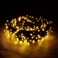 Светодиодная нить 100 теплых белых LED ламп, 10 м., 220В, 8 режимов, зеленый провод, Vegas (55062)