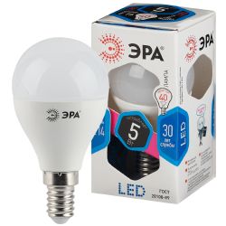 Лампа светодиодная ЭРА STD LED P45-5W-840-E14 5Вт шар нейтральный белый свет Е14 | Лампы cветодиодные Шар (G/P)
