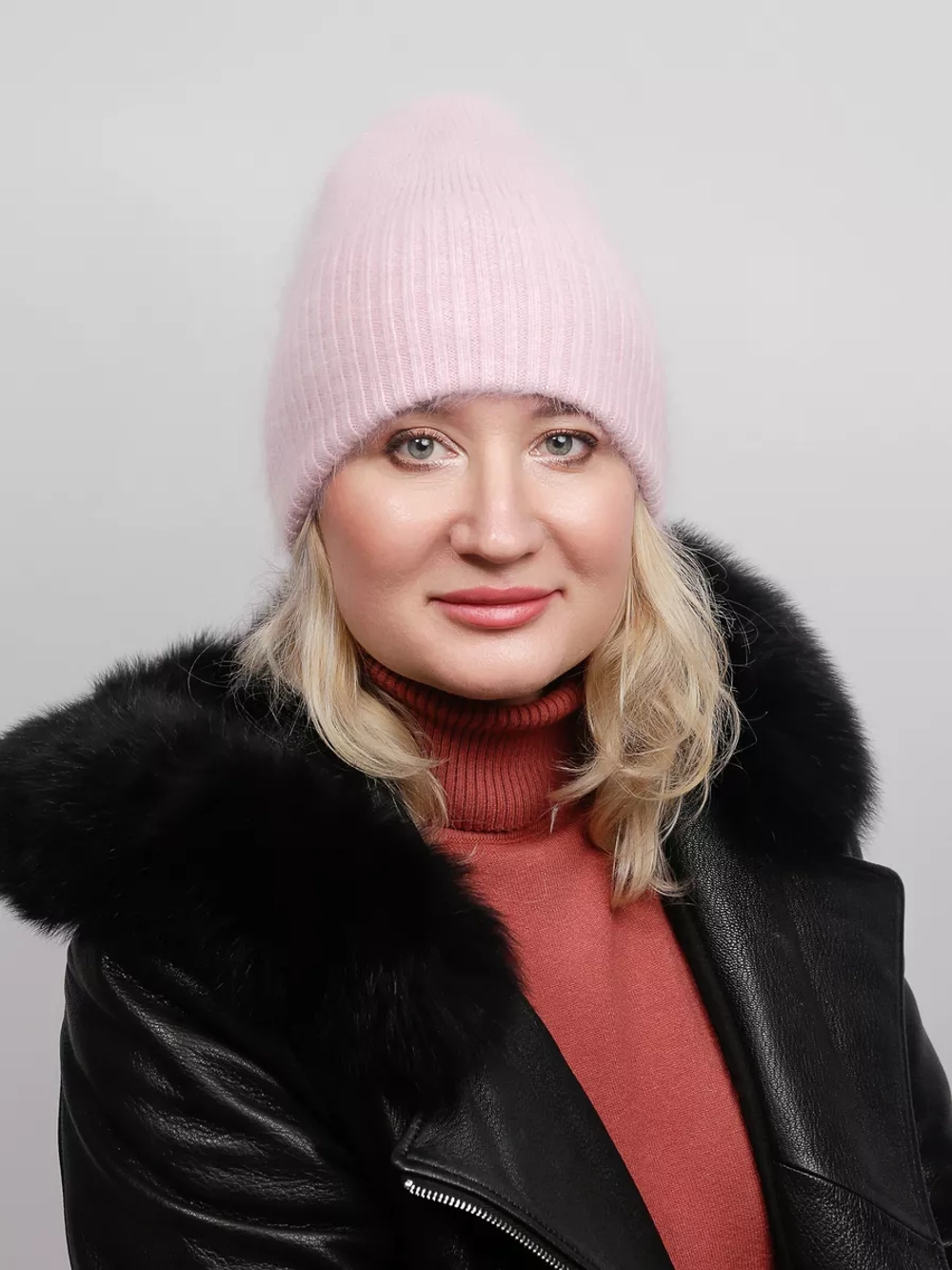 шапка ангора зимняя пушистая вязаная модная