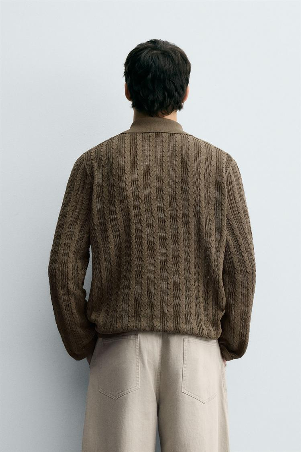 ZARA ПОЛО С УЗОРОМ «КОСЫ», РЫЖЕВАТО-КОРИЧНЕВЫЙ