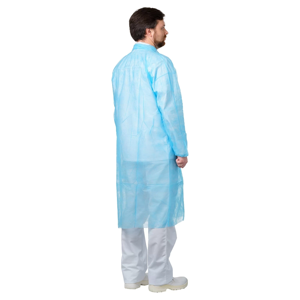Халат посетительский нестерильный на кнопках спереди 110 см плотность 30 размер 50-52 XL голубой 50 шт