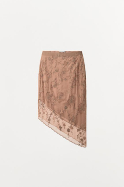 ZARA ЮБКА ИЗ ЖОРЖЕТА С ВЫШИВКОЙ И БУСИНАМИ, РОЗОВАТЫЙ