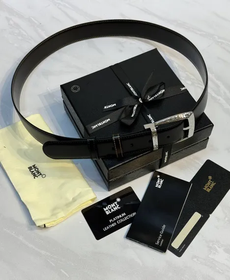 Двусторонний ремень Montblanc из кожи черного цвета 35мм