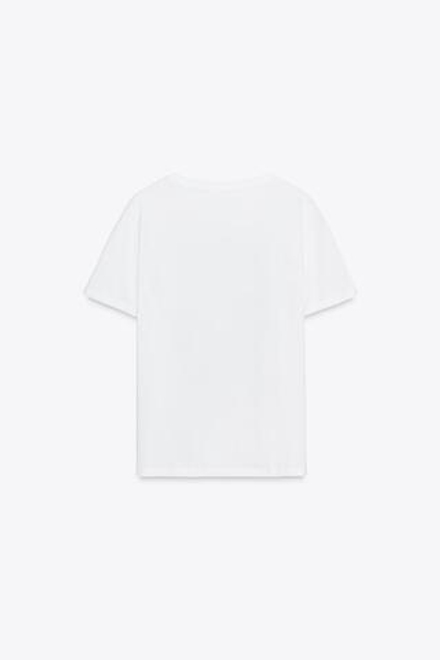 ZARA ФУТБОЛКА С МЕТАЛЛИЗИРОВАННЫМ ПРИНТОМ, БЕЛЫЙ