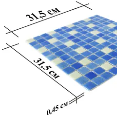 STP-BL018 Natural Стеклянная мозаика для ванной Steppa синяя белая полированная