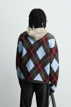 ZARA КАРДИГАН С УЗОРОМ "РОМБЫ", ШОКОЛАДНЫЙ