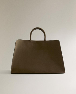 ZARA HOME СУМКА-ТОУТ ИЗ НУБУКОВОЙ КОЖИ, ЗЕЛЕНЫЙ