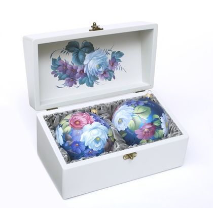 Zhostovo Christmas balls in wooden box - set of 2 balls SET04D-667785864