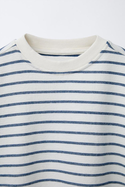 ZARA ФУТБОЛКА ИЗ РЕЛЬЕФНОЙ ТКАНИ В ПОЛОСКУ, ТЕМНО-СИНИЙ/БЕЛЫЙ