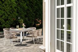 "Венето" обеденная группа на 6 персон со стульями "Милан", каркас белый, роуп бежевый