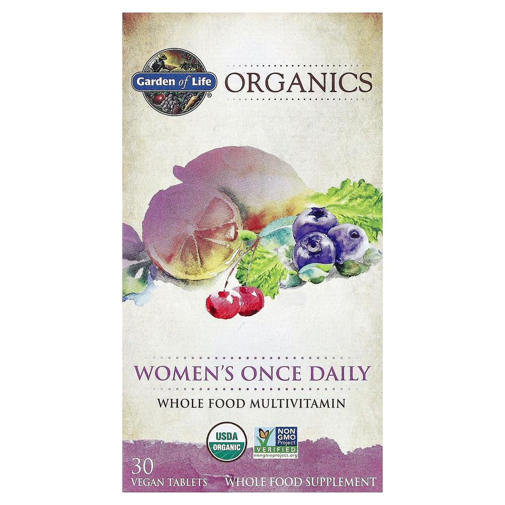 Garden of Life, Organics, мультивитамины из цельных продуктов для женщин, одна таблетка в день, 30 веганских таблеток