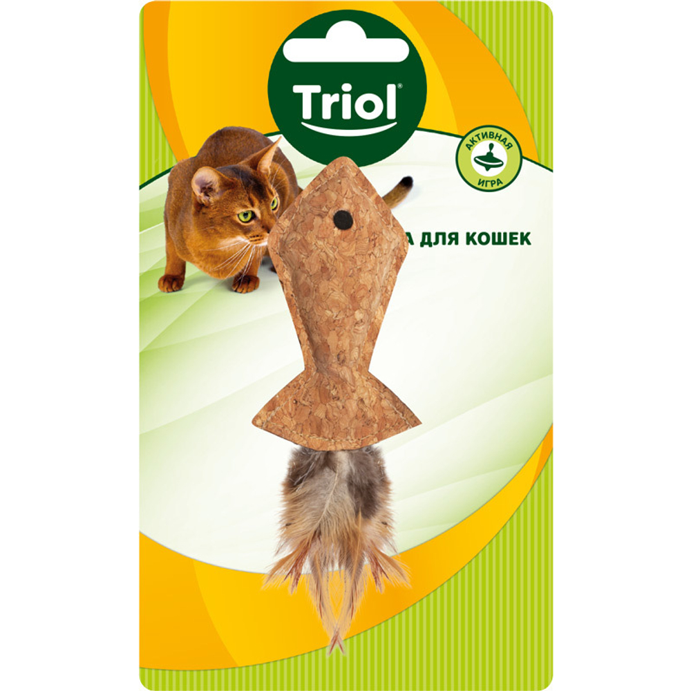 TRIOL Игрушка для кошек из пробковой коры "Рыбка с перьями", 95/135 мм