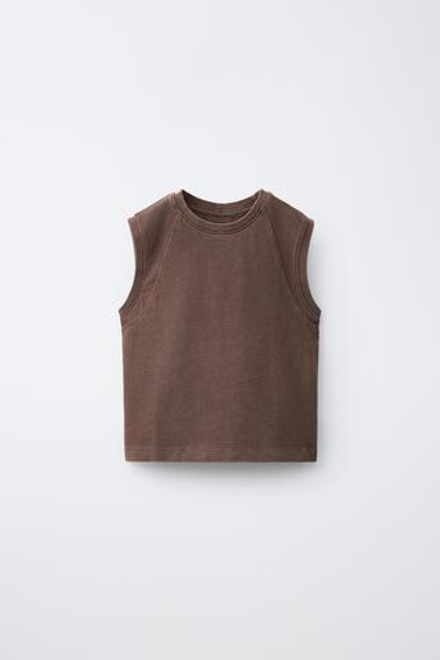 ZARA ОДНОТОННАЯ ФУТБОЛКА БЕЗ РУКАВОВ, КОРИЧНЕВЫЙ