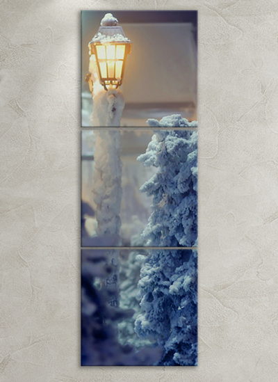 Картина на стекле, Подарок на Новый год, Трёхмодульная картина на стену Фонарь в лесу Декор для дома, подарок